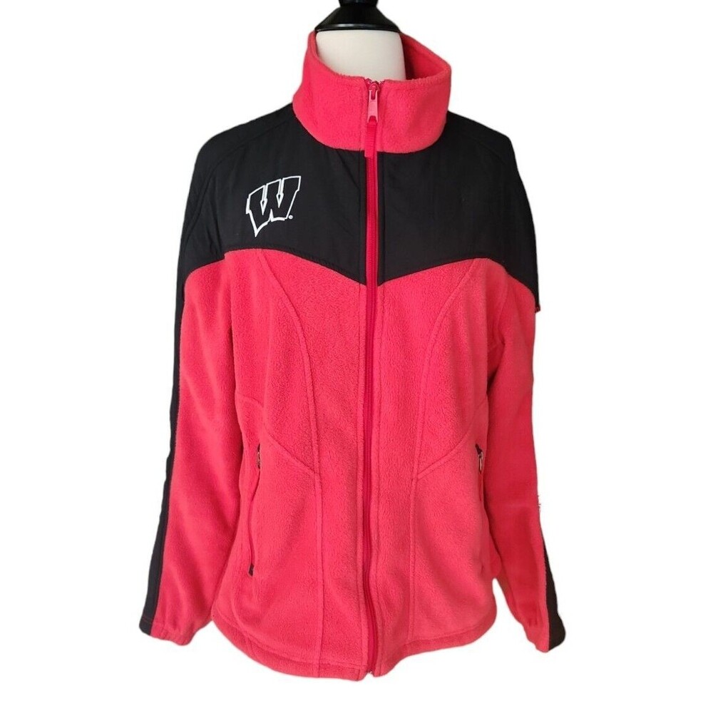 Columbia Wisconsin Badgers Fleece Jacket Women's Size XL Red Collegiate Football